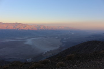 Dante's view, lookout over Badwater basin Death Valley at sunrise in summer