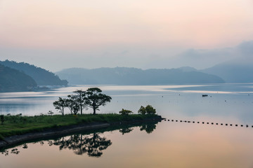 sunrise scenery of Sun Moon Lake at sunrise, a famous attraction in Taiwan, Asia.