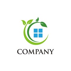 Window Icon in Round Green Branch,  Logo Concept