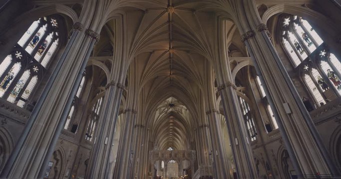 Interior of Bristol Cathedral showing gothic architecture