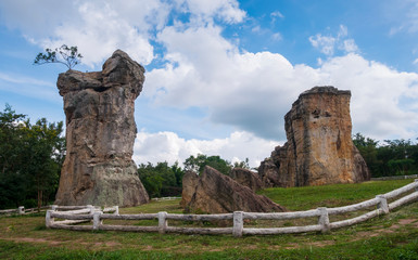 Landscape, ancient rock formations, nature and blue sky (Mor Hin khao)