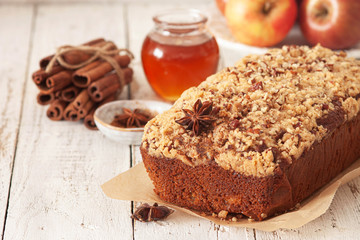 Honey cake with apples and cinnamon for Rosh Hashanah.