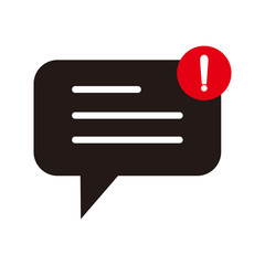 speech bubble icon with exclamation in trendy flat design