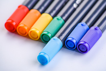 LGBT concept. color markers close-up. LGBT equal rights movement and gender equality concept. lgbt gay pride flag or beautiful life concept. Copy Space