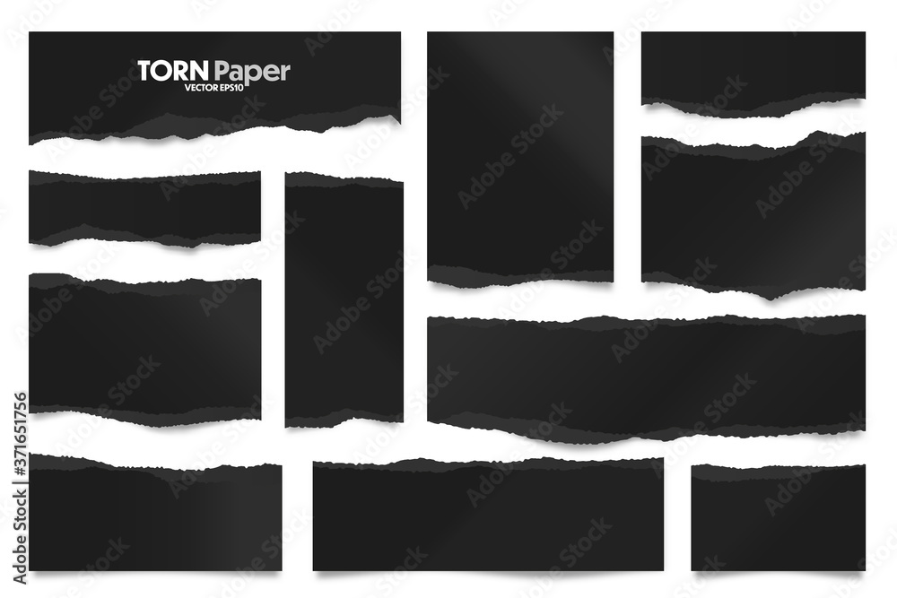 Canvas Prints ripped black paper strips. realistic crumpled paper scraps with torn edges. shreds of notebook pages