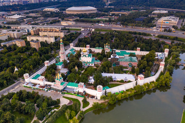 panoramic views of the city, the ancient fortress and the river at dawn filmed from a drone