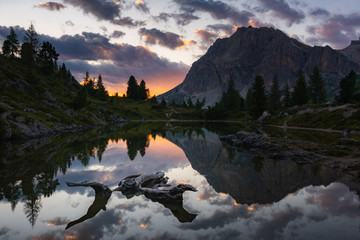 Sunset at Lago di Limides in the Italian Dolomites