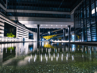 At night in stuttgart with buildings and lights