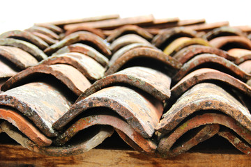 Old mission tiles lined on the roof