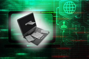 3d rendering laptops with mail envelops