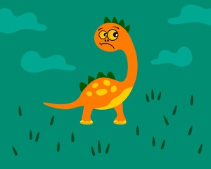 Frustrated cartoon dragon on green background.
Vector.