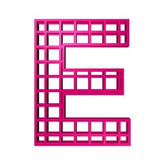 3D ENGLISH ALPHABET TEXT MADE OF MAGENTA GRID PATTERN LINES