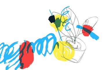 Naive art. Home plant. Contemporary art composition. Brush, marker, pencil stroke pattern. Vector artwork. Memphis vintage, retro 80s, 90s style. Child, kid sketch. Blue, red, yellow, black colors