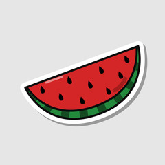Vector watermelon sticker in cartoon style. Isolated fruit with shadow