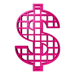 3D SYMBOL TEXT MADE OF MAGENTA GRID PATTERN LINES : DOLLAR SIGN $