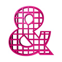 3D SYMBOL TEXT MADE OF MAGENTA GRID PATTERN LINES : AMPERSAND SIGN &