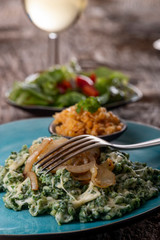 bavarian pasta with onions on a plate
