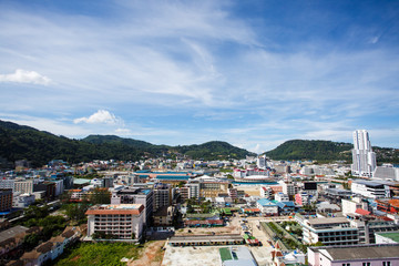 Fototapeta na wymiar View of the city from the hotel window in Phuket. Journey. Asia. Tourism
