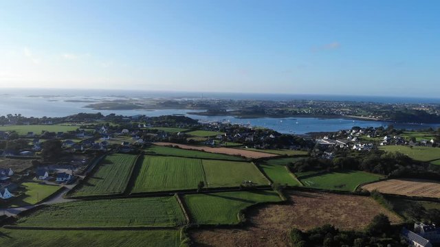 stunning aerial shot of Abers region in French Brittany, France. The abers and the lighthouse trail: a sublime quality to the scenery along the C&ocirc;te des Abers, also called the C&ocirc;te des L&eacute;gendes