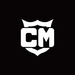 CM Logo monogram with shield around crown shape design template