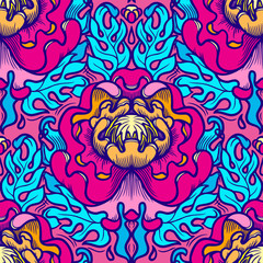 Flower branches with flowers vintage color seamless pattern. Japanese floral retro texture. Blooming spring tree on green background. Botanical wallpaper, wrapping paper, textile design