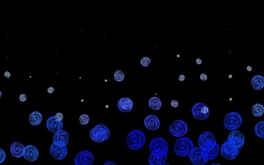 Dark BLUE vector elegant template with flowers, roses.