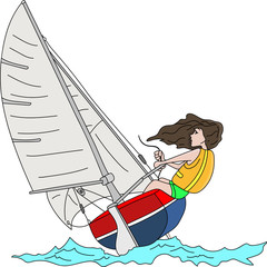 Young woman sailing on a windy day vector illustration