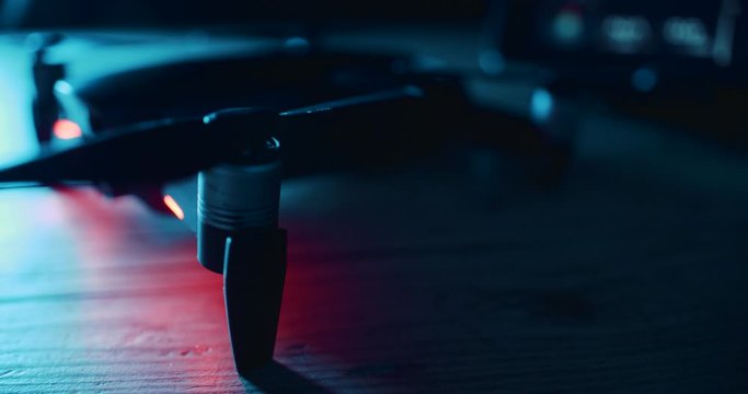 Close up of compact UAV drone in studio