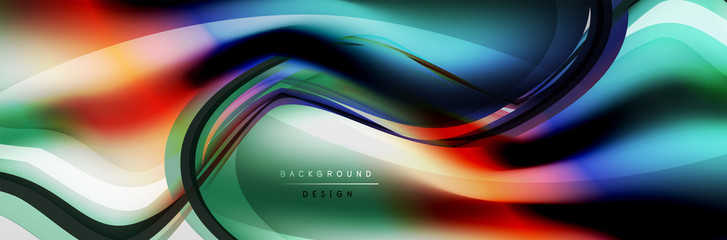 Vector abstract background, flowing liquid style bubble with metallic, color quicksilver chrome texture and color glow effects