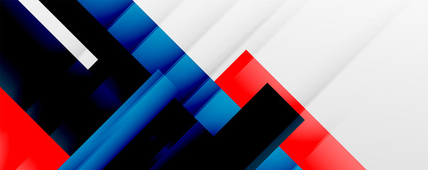 Geometric abstract backgrounds with shadow lines, modern forms, rectangles, squares and fluid gradients. Bright colorful stripes cool backdrops