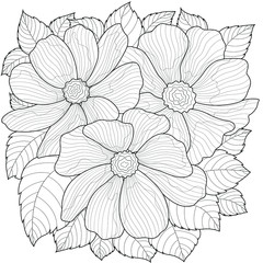 Beautiful flowers.Coloring book antistress for children and adults. Zen-tangle style.Black and white drawing