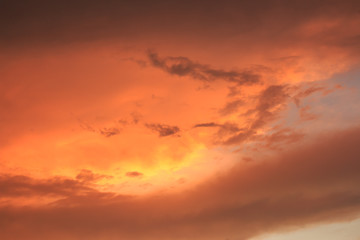 An orange and yellow sky with clouds. , Beautiful sky
