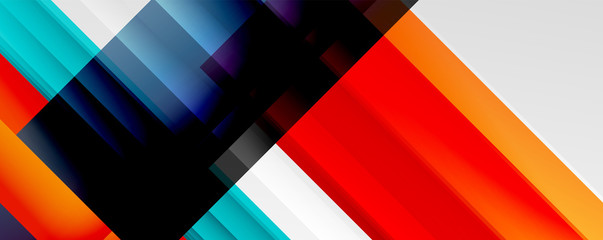 Geometric abstract backgrounds with shadow lines, modern forms, rectangles, squares and fluid gradients. Bright colorful stripes cool backdrops