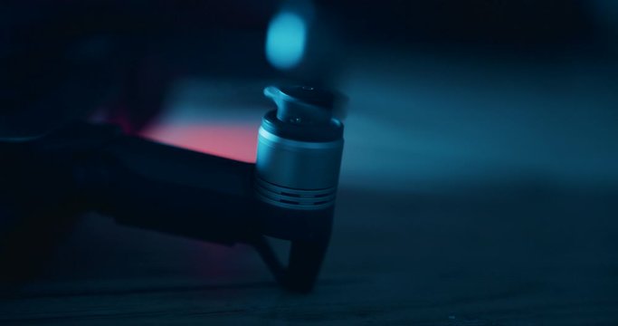 Drone UAV propellors spinning, close up