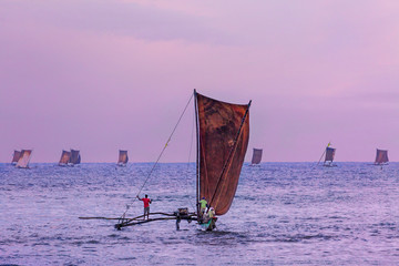 Fishing boats at the sunrise in Negombo, Sri Lanka