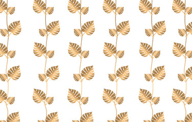 Gold leaf vector pattern.  Gold tropical pattern.  