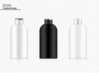 Glossy Pump Bottle Mock up Transparent, White and Black Realistic Cosmetic for Whitening Skincare and Aging anti-wrinkle merchandise on Background Illustration. Health Care and Medical.