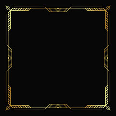 Vector golden frame on the black background. Isolated art deco border