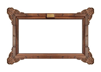 Wooden frame for paintings, mirrors or photo isolated on white background. Design element with clipping path