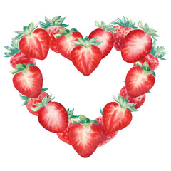 Hand paint watercolor illustration  with strawberries isolated on white background. Perfect for creating cards, invitations, wedding design.