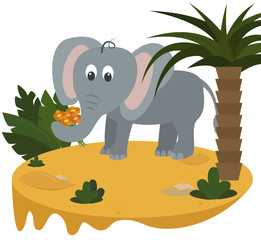 Cartoon elephant on the safari sand and plants exotic concept vector illustration 