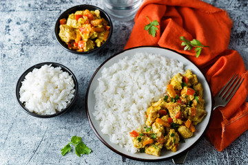 Curry chicken with rice in a plate