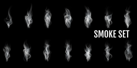 Realistic smoke transparent icon set