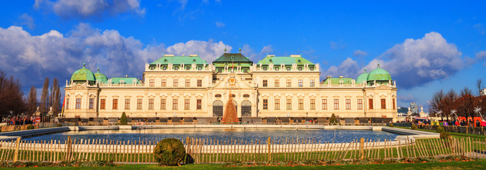 Festive city landscape - view of the Upper Belvedere on Christmas eve in the city of Vienna, Austria