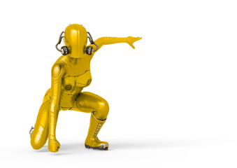 cyber soldier female crouching with copy space