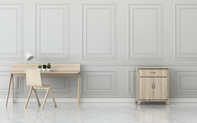 Working room with working table.Empty space in working room.scadinavian interior design. -3d rendering
