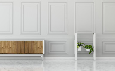 Common space in house.empty room with wooden cabinet .scandinavian interior design. -3d rendering