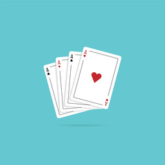 Four aces playing cards. Vector illustration in flat style