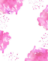 Watercolor pink template, background with drops and empty space for text.