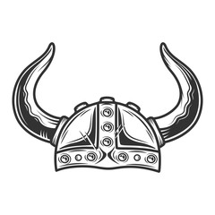 Vintage viking warrior horned helmet in monochrome style isolated vector illustration